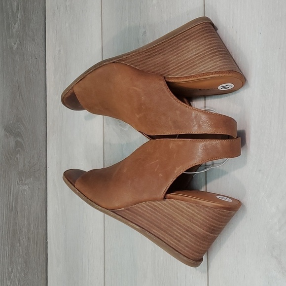 NEW Lucky Brand Womens Lordyn Open Toe Leather Wedge Ankle Shoes sz 10 - Picture 9 of 13